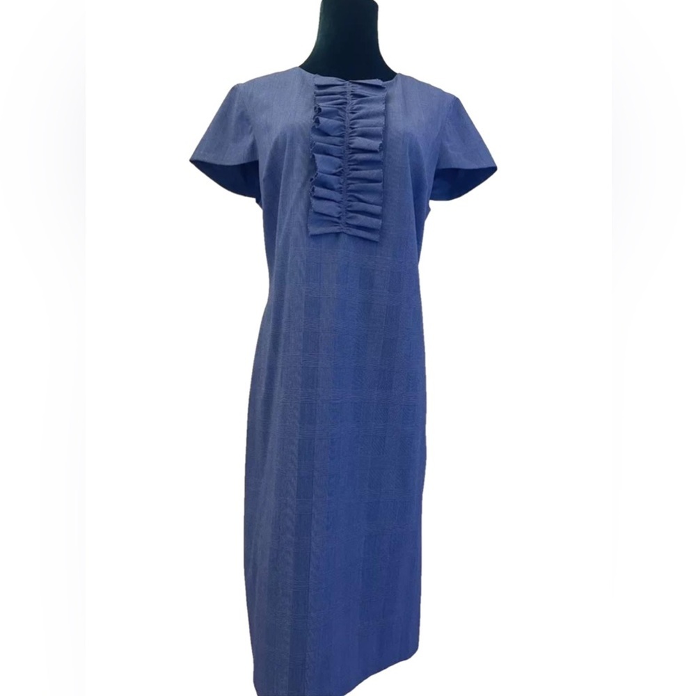 Banana Republic Dress Women 0 Blue Black Plaid Retro Mod Ruffle